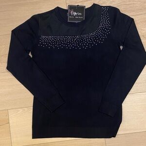 Madison Black Crew Neck Sweater with Silver Accents